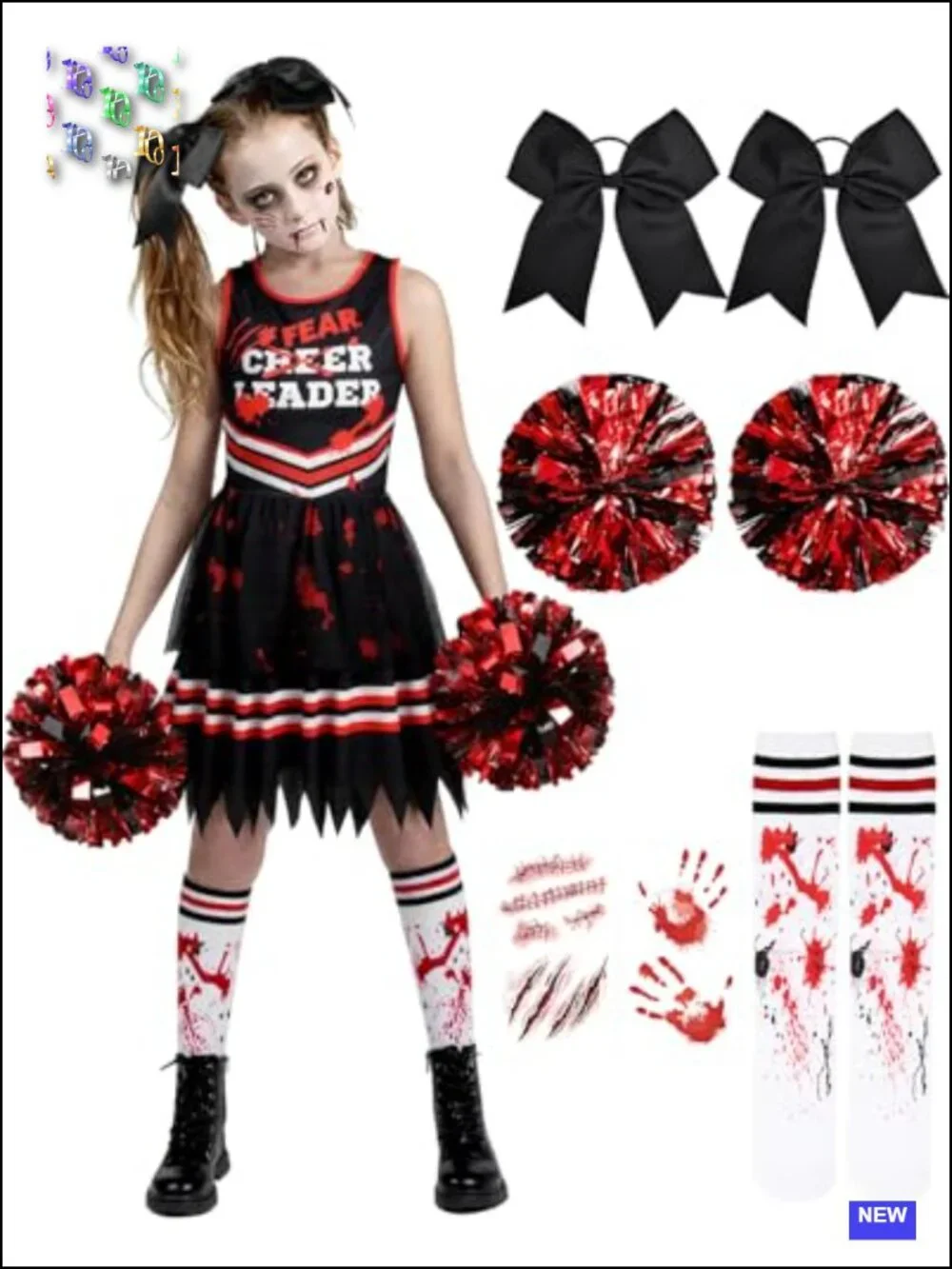 Girls Zombie Cheerleader Costume Halloween Party Outfit